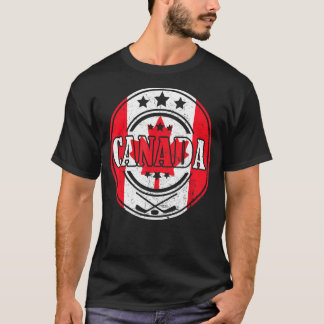 T-shirt Bâton de hockey sur glace Feuille d'érable drapeau