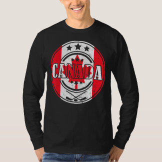 T-shirt Bâton de hockey sur glace Feuille d'érable drapeau