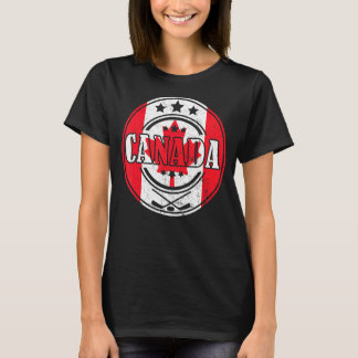 T-shirt Bâton de hockey sur glace Feuille d'érable drapeau