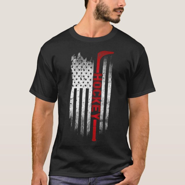 T-shirt Bâton de hockey sur glace USA Drapeau Sports Patri (Devant)