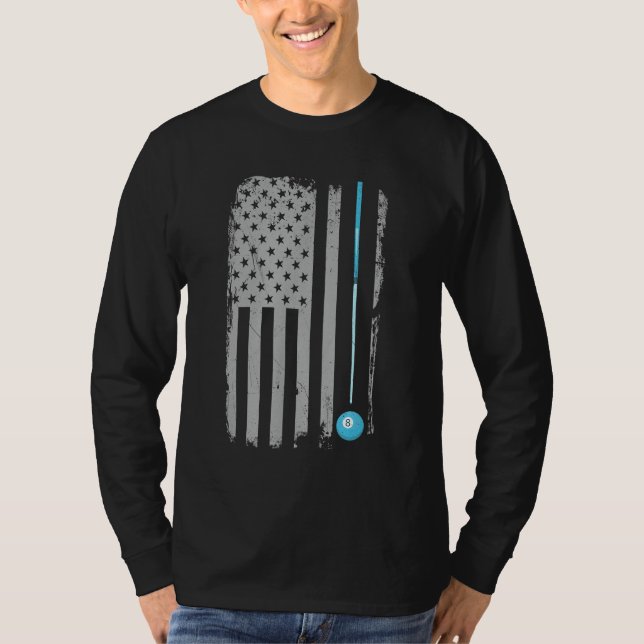 T-shirt Bâton de piscine Billiards 8 Ball US Drapeau améri (Devant)