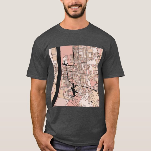 T-shirt Baton Rouge Carte Motif en Pastels Rose doux (Devant)