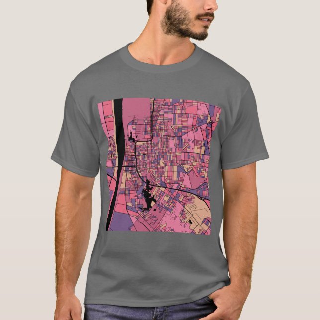 T-shirt Baton Rouge Map Motif en rose violet surdimensionn (Devant)