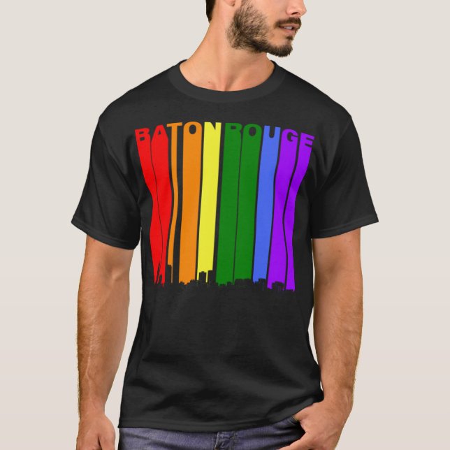 T-shirt Baton Rouge Skyline Rainbow Gay pride LGBT (Devant)