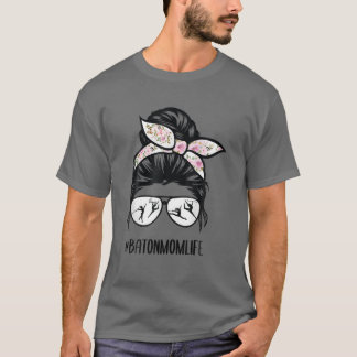T-shirt Baton Twirler Maman Vie Messeuse Bun Lunettes de c