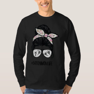 T-shirt Baton Twirler Maman Vie Messeuse Bun Lunettes de c