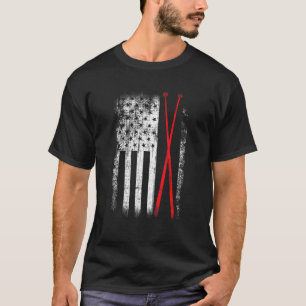 T-shirt Bâtons vintages à tambour Drapeau Américain Baguet