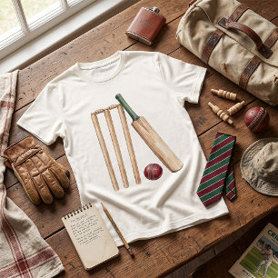 T-shirt Batte et balle de cricket à l'aquarelle classique