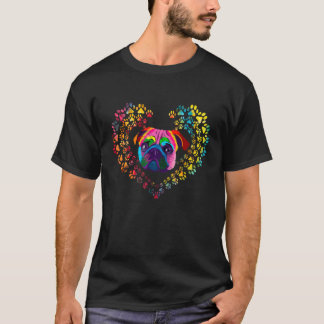 T-shirt Battement de cœur Empreinte de Patte Pour Pugs