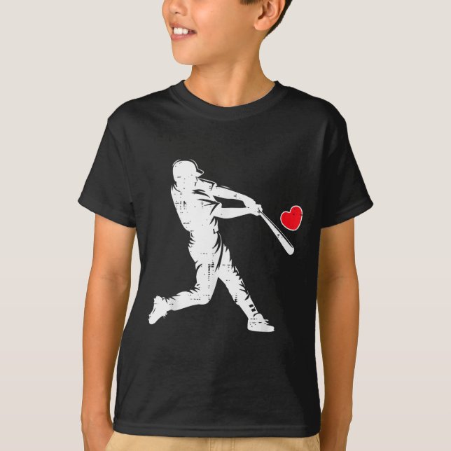 T-shirt Batter Baseball de la Saint-Valentin Silhouette Cœ (Devant)