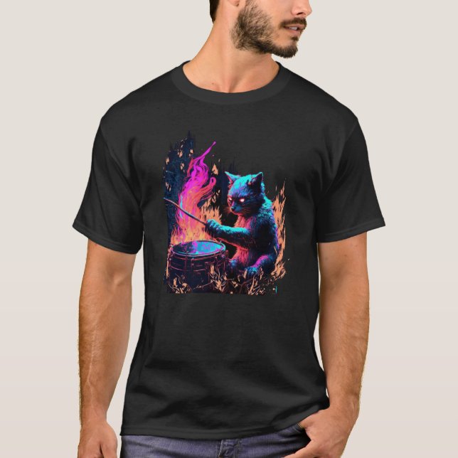 T-shirt Batterie Batteur Chat  3 (Devant)