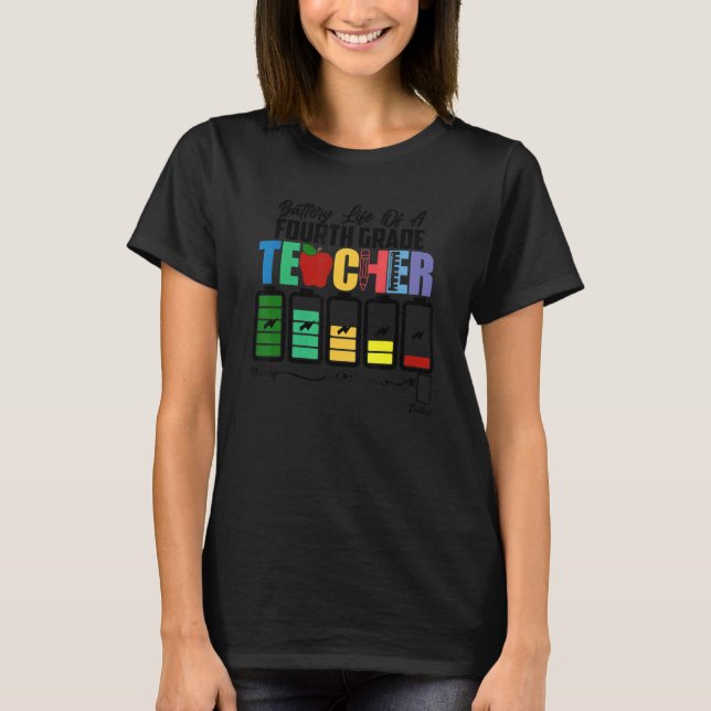 T-shirt Batterie De Vie Un Enseignant De 4E Année Du Lundi (Devant)