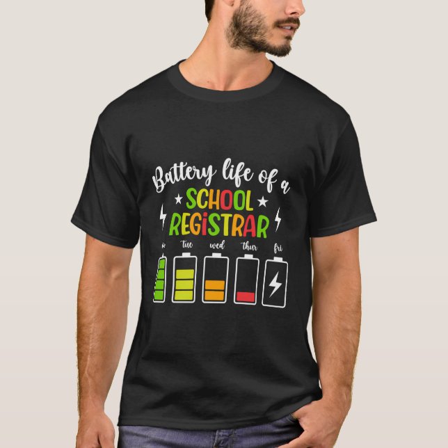 T-shirt Batterie Durée De Vie D'Un Greffier D'École Funky  (Devant)