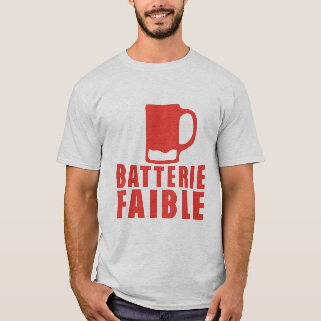 T-shirt batterie faible biere vide alcool humour (Devant)