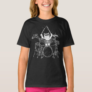 T-shirt Batteur de chats Jouer des tambours Fille