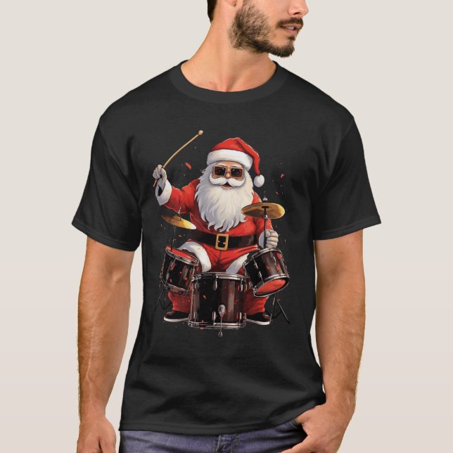T-shirt Batteur Père Noël Jouer des tambours amusant Noël  (Devant)