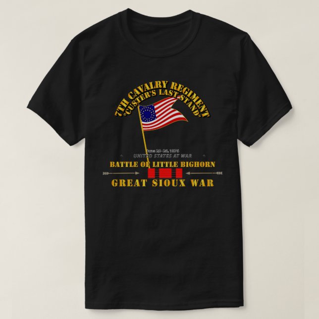 T-shirt Battle Little Bighorn 7th Cav Indian Wars avec Gui (Design devant)