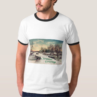 T-shirt Bauer Art Pont neigeux Scène hivernale T Chemise