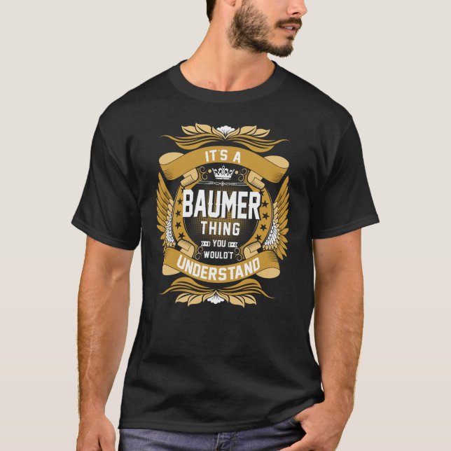 T-shirt BAUMER Nom, BAUMER nom de famille crête (Devant)