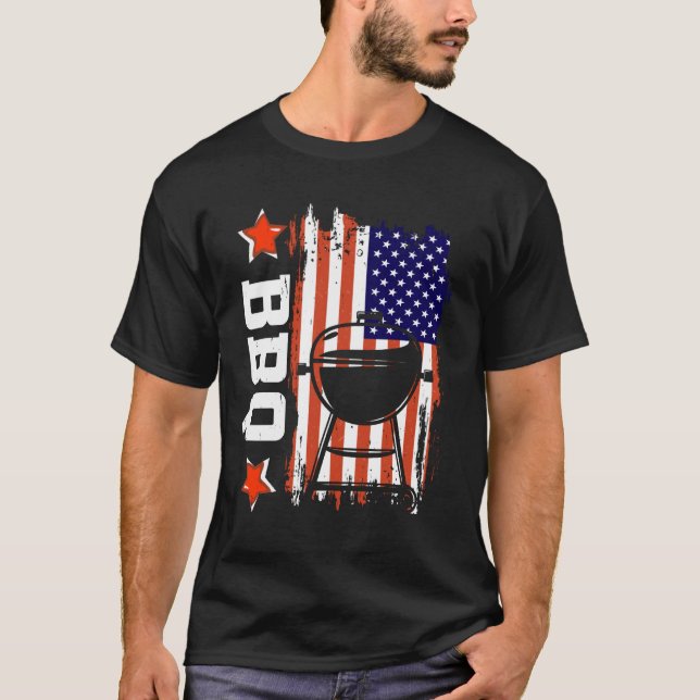 T-shirt BBQ American Flag BBQ Love 4 juillet (Devant)