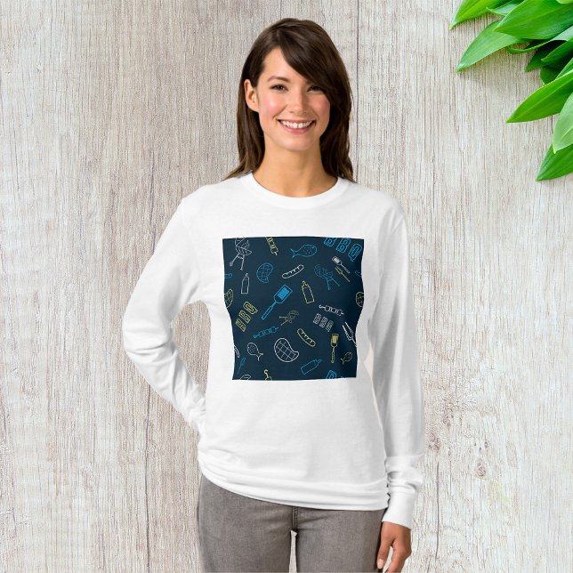 T-shirt BBQ Icônes Motif Grillades Outils Viande (Créateur téléchargé)