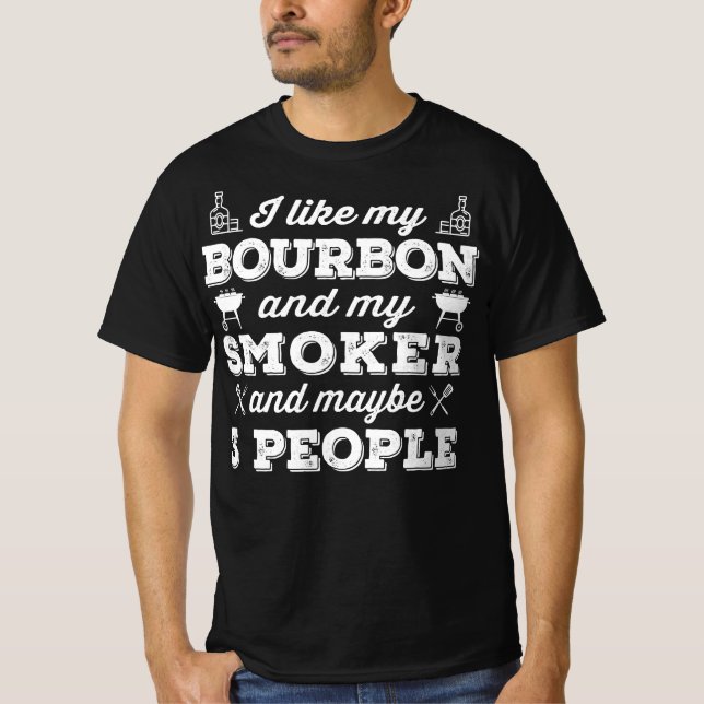 T-shirt BBQ | J'Aime Mon Fumeur Bourbon Et Peut-Être 3 Per (Devant)