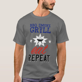 T-shirt BBQ Smoke Grill MANGER RÉPÉTER vintage rustique