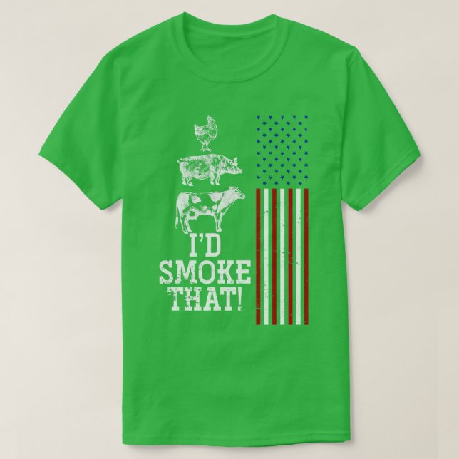 T-shirt BBQ Viande Fumer American Drapeau US Retro Barbecu (Design devant)