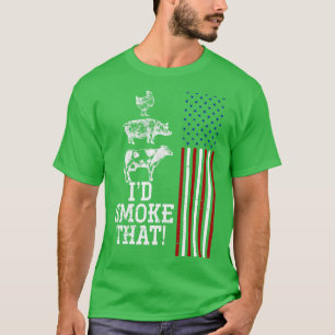 T-shirt BBQ Viande Fumer American Drapeau US Retro Barbecu