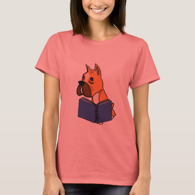 T-shirt BC- Chien de boxe lisant une chemise de livre (Devant)