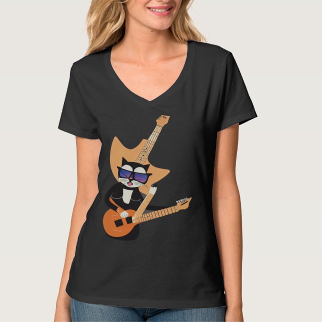 T-shirt Be a Cat That is Cool Playing Guitar Abstract (Devant)