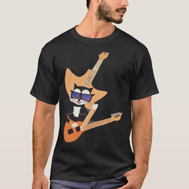 T-shirt Be a Cat That is Cool Playing Guitar Abstract (Devant)