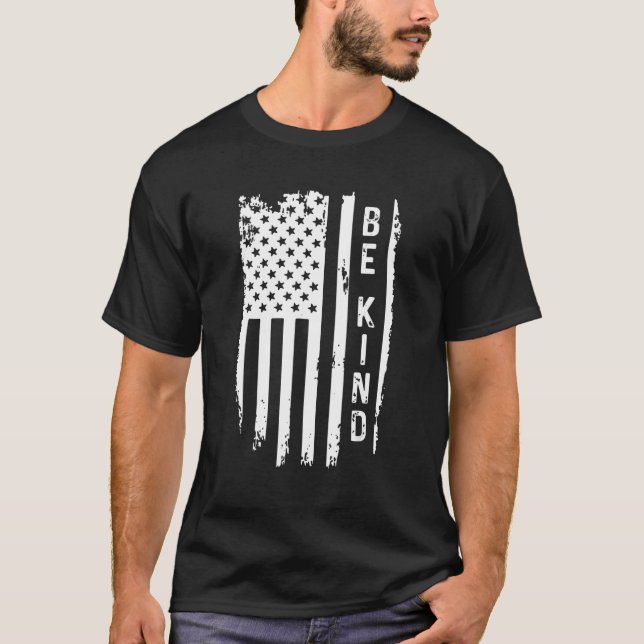 T-shirt Be Kind American Flag Anti Bullying Unity Day Oran (Devant)