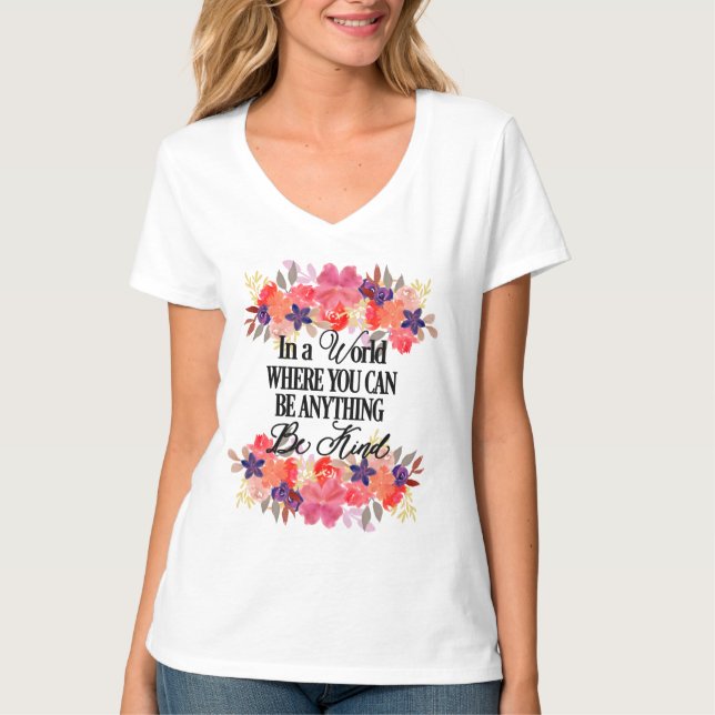 T-shirt Be Kind - Aquarelle Florale (Devant)