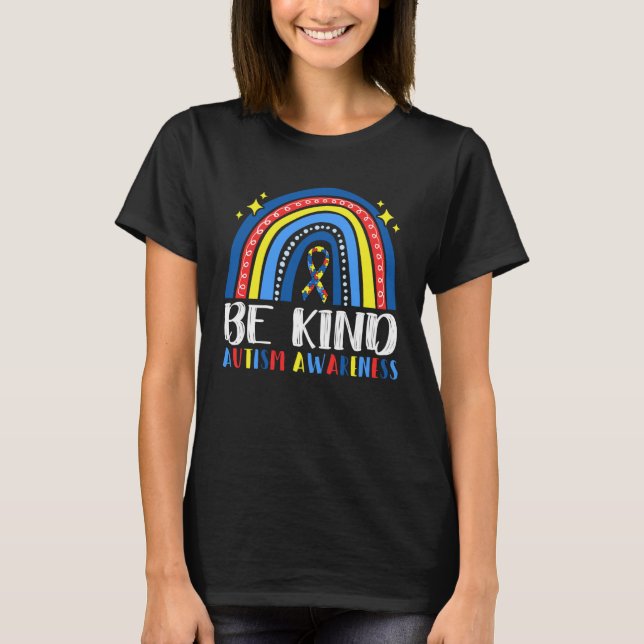 T-shirt Be Kind Autism Awareness Month Puzzle Piece Rainbo (Devant)