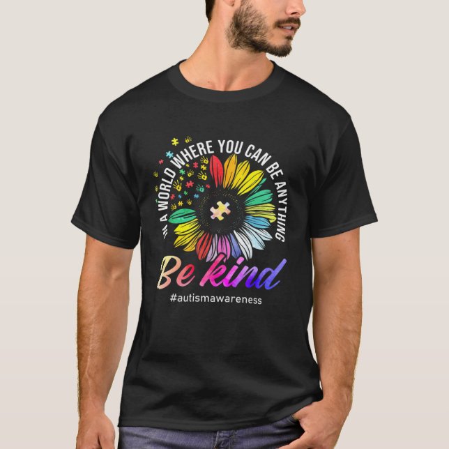 T-shirt Be Kind Autism Awareness Sunflower Puzzle Choose K (Devant)