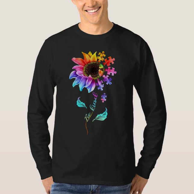 T-shirt Be Kind Autism Awareness Women Girls Sunflower Puz (Devant)