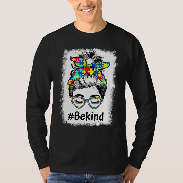 T-shirt Be Kind Bleached Messy Bun Sensibilisation sur l'a (Devant)