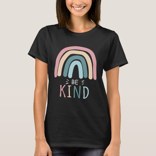 T-shirt Be Kind Cute Graphic Boho Rainbow Womens Kids Girl (Devant)
