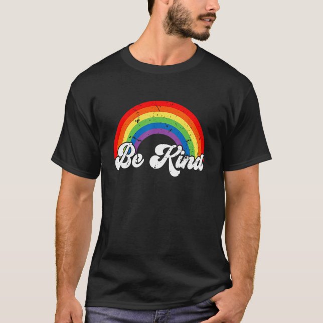 T-shirt Be Kind Gay Pride LGBT Ally Rainbow Flag Retro Vin (Devant)