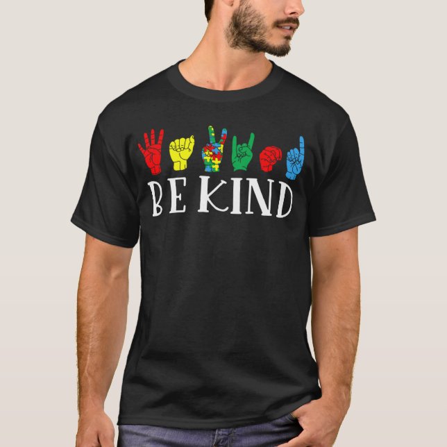 T-shirt Be Kind Hand Sign Autism Awareness Month For Kid M (Devant)