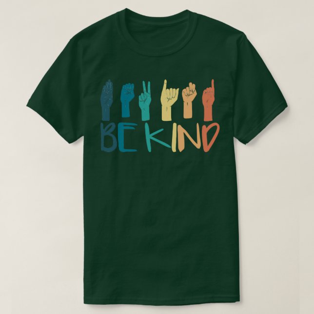 T-shirt Be Kind Hand Sign Language Enseignants Retro Inter (Design devant)