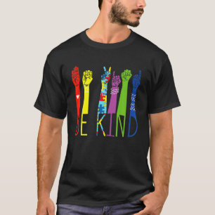 T-shirt Be Kind Hand Sign Language Puzzle Sensibilisation