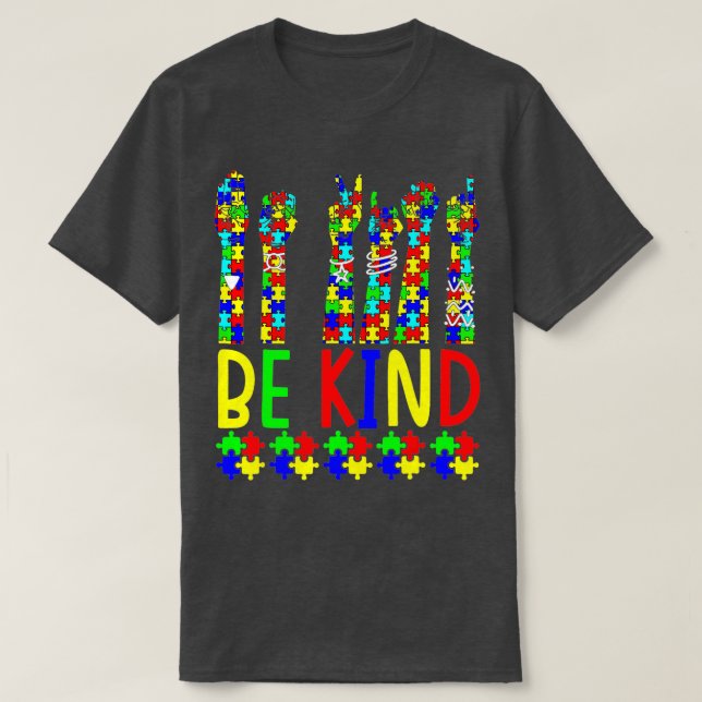 T-shirt Be Kind Hand Sign Language Puzzle Sensibilisation  (Design devant)