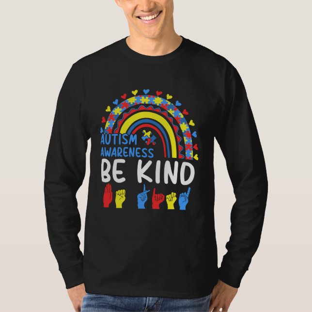 T-shirt Be Kind Hand Sign Rainbow Autism Awareness Month F (Devant)