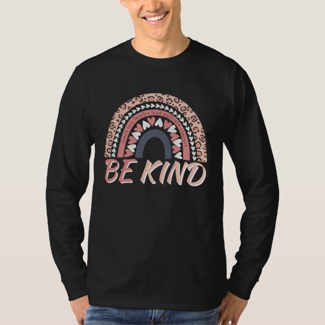 T-shirt Be Kind Leopard Rainbow Motivational Quote Teacher (Devant)