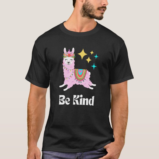 T-shirt Be Kind Llama Kindness Cute Women's Empathy Pink B (Devant)
