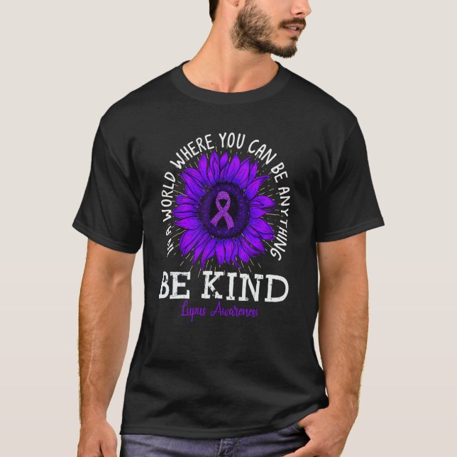 T-shirt Be Kind Purple Ribbon Sunflower Lupus Awareness (Devant)
