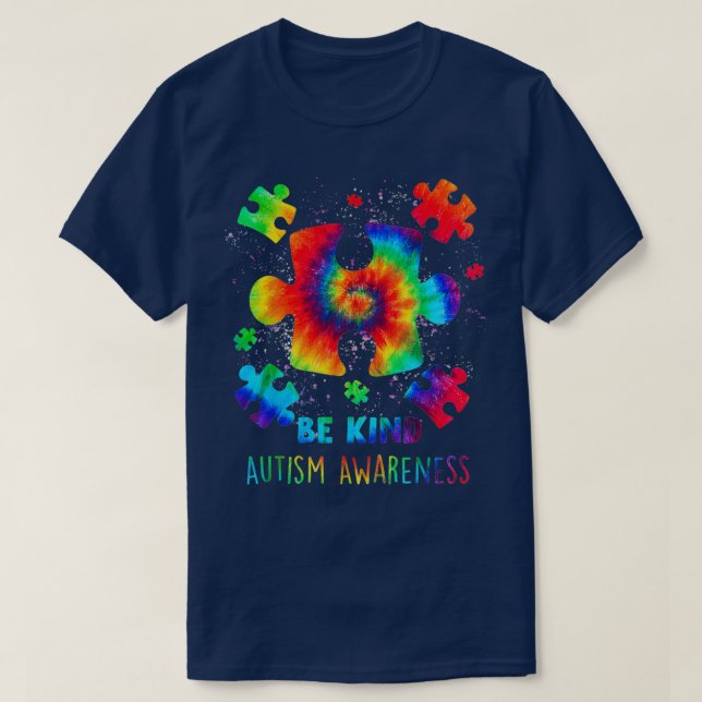 T-shirt Be Kind Sensibilisation sur l'autisme Tie Dye Puzz (Design devant)