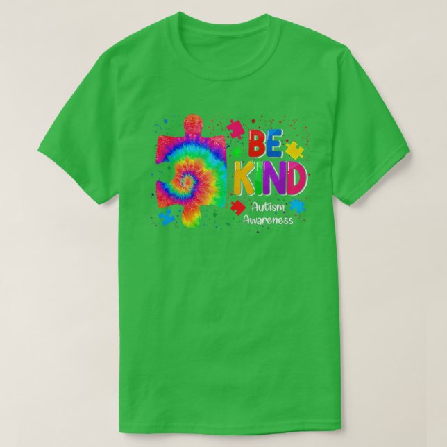T-shirt Be Kind Sensibilisation sur l'autisme Tie Dye Puzz (Design devant)